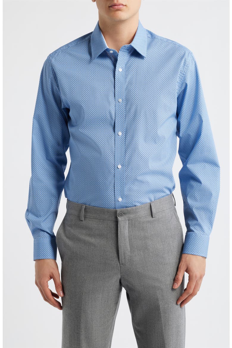 Trim Fit Geometric Print Cotton Dress Shirt, Main, color, BLUE