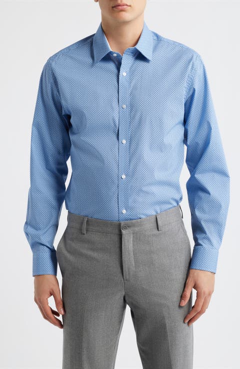 Trim Fit Geometric Print Cotton Dress Shirt (Regular & Big)