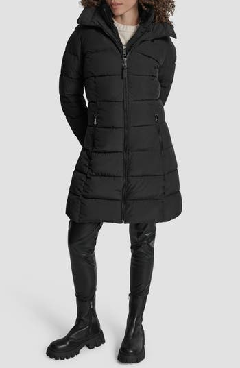 Dkny Bib Front Quilted Puffer Coat In Black