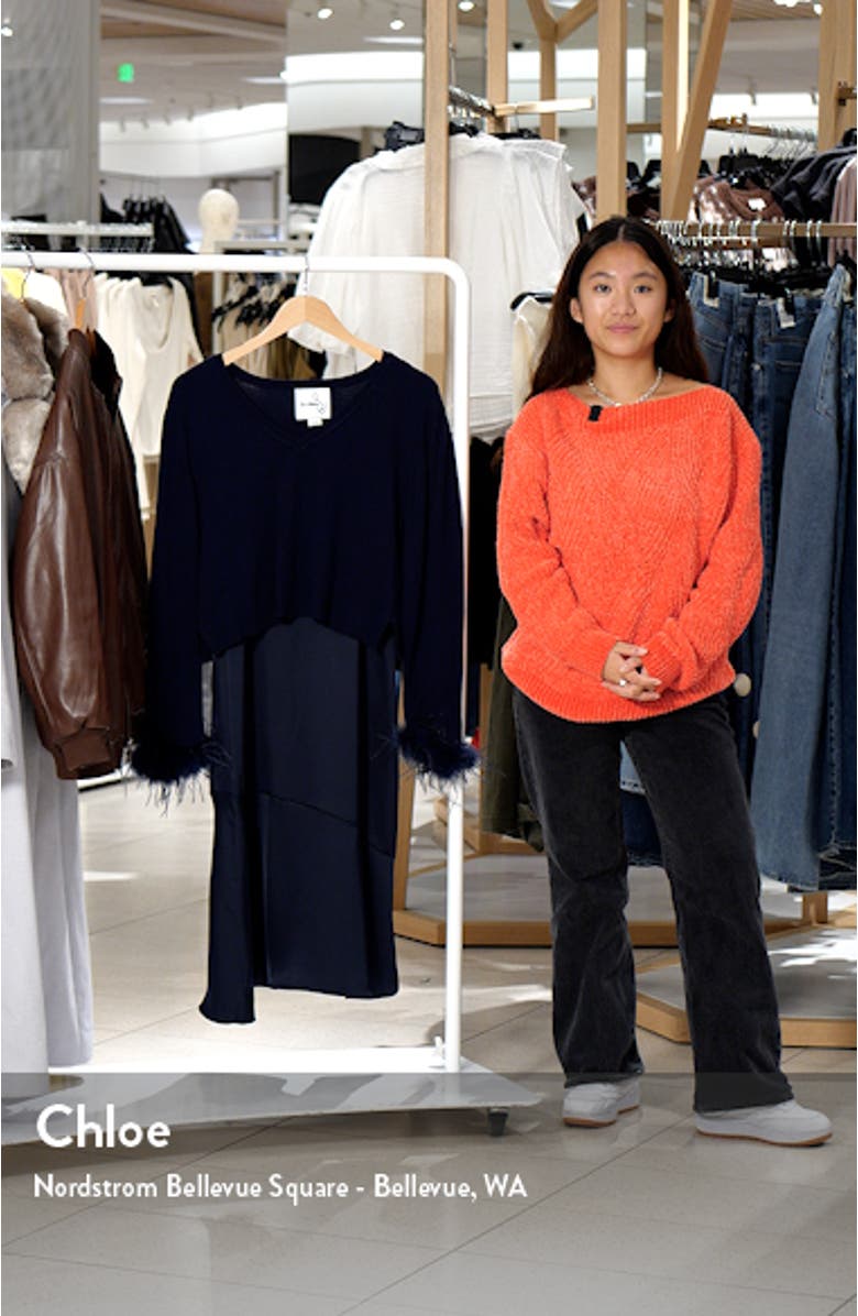 Faux Feather Trim Long Sleeve Two-Piece Sweater Dress, sales video thumbnail