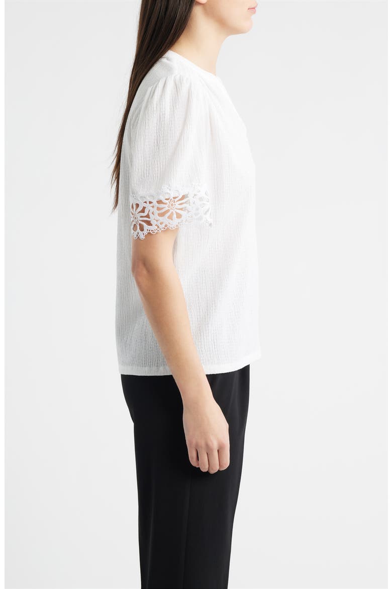 Lace Trim Crinkle Top, Alternate, color, CRISP WHITE