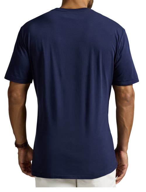 Polo Ralph Lauren Blue Crewneck T-shirt With Logo Print On The Front In Cruise Navy