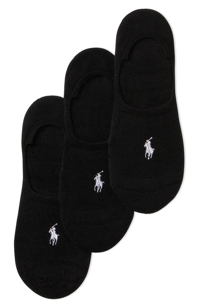Polo Ralph Lauren 3-Pack No-Show Socks, Main, color, Black/ White