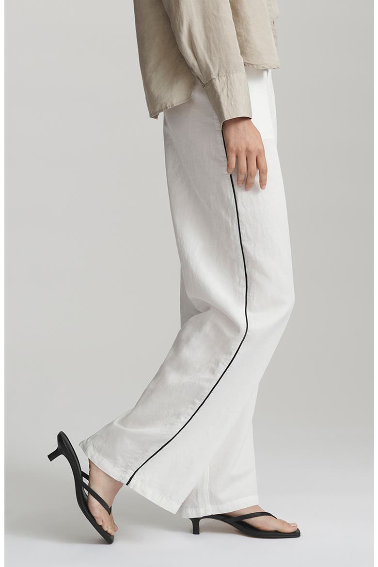 Piped High Waist Wide Leg Woven Pants, Alternate, color, COCONUT MILK