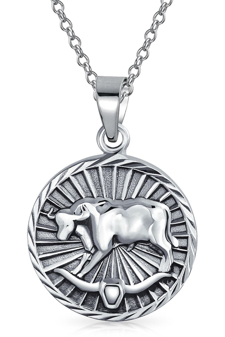 Zodiac Medallion Pendant Necklace, Main, color, SILVER - TAURUS