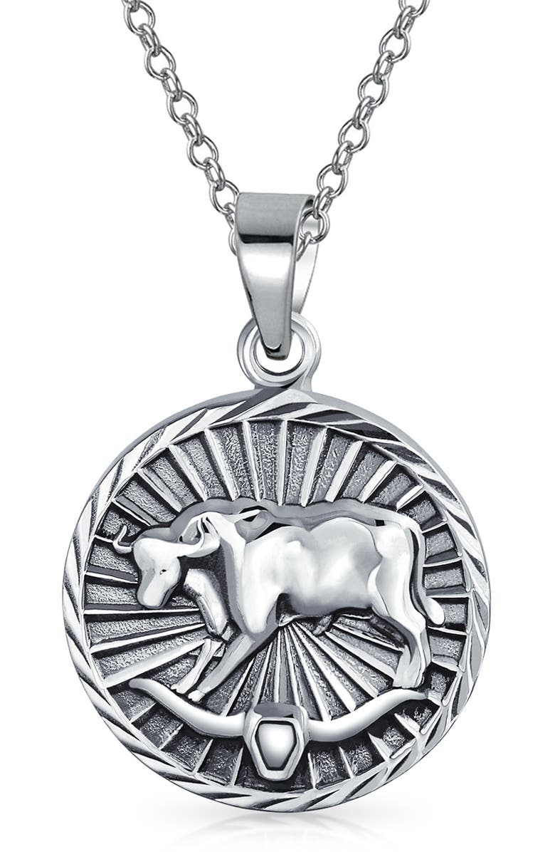 BLING JEWELRY Zodiac Medallion Pendant Necklace, Main, color, Silver - Taurus