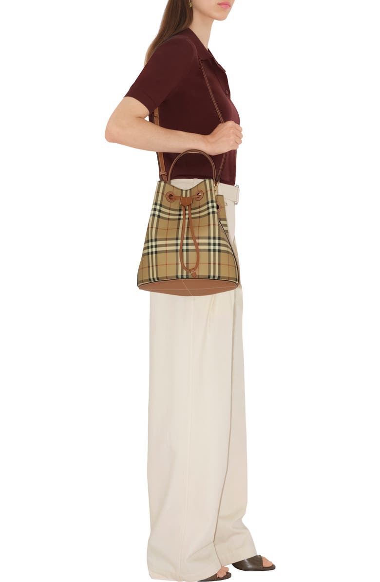 Burberry Small Check Bucket Bag, Alternate, color, Archive Beige/Briar Brown