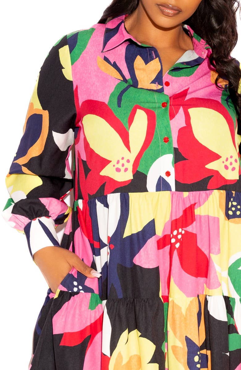 BUXOM COUTURE Floral Long Sleeve Shirtdress, Alternate, color, Black Multi