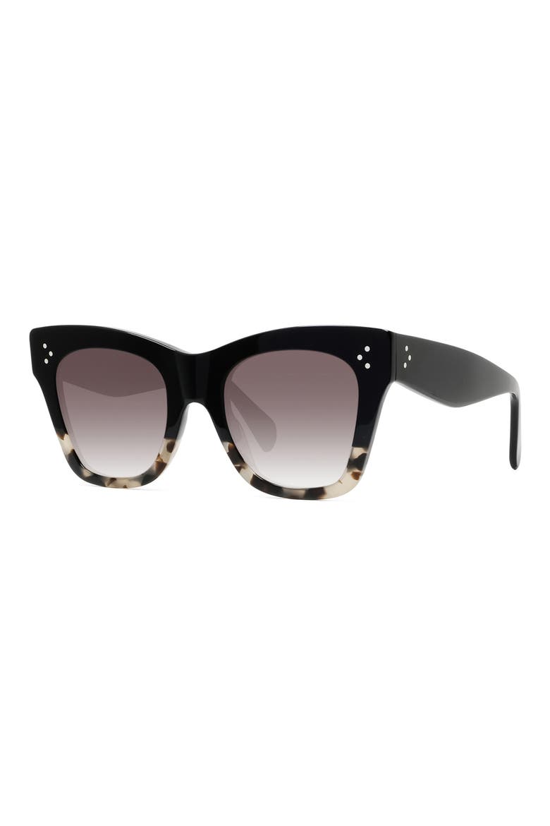 50mm Gradient Bold 3 Dot Cat Eye Sunglasses, Alternate, color, BLACK/ GREY HAVANA/ BROWN