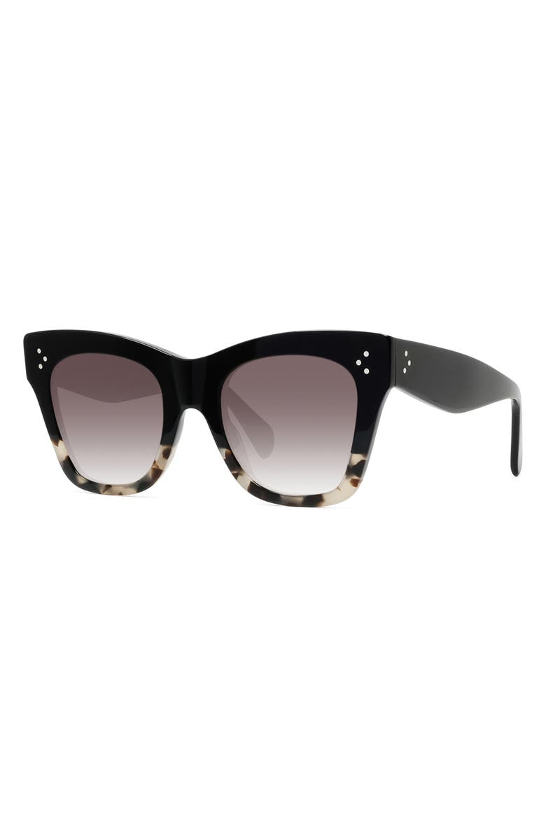 CELINE 50mm Gradient Bold 3 Dot Cat Eye Sunglasses, Alternate, color, Black/ Grey Havana/ Brown