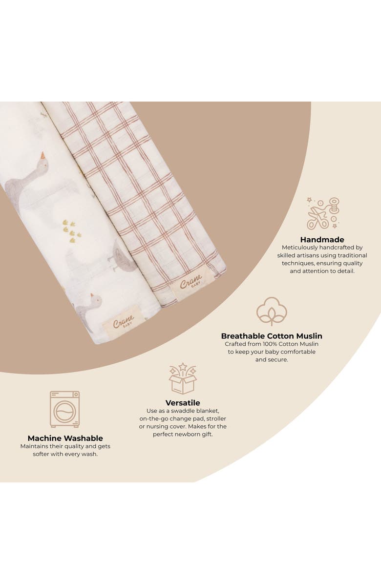 CRANE BABY Goose Assorted 2-Pack Cotton Muslin Swaddles, Alternate, color, Beige