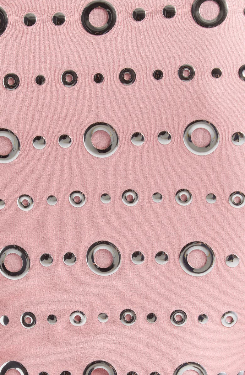 Rabanne Embellished Off the Shoulder Long Sleeve Jersey Dress, Alternate, color, Fluo Pink