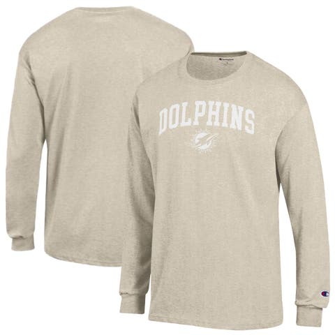 Men's Champion Heather Oatmeal Miami Dolphins White Ink Jersey Long Sleeve T-Shirt