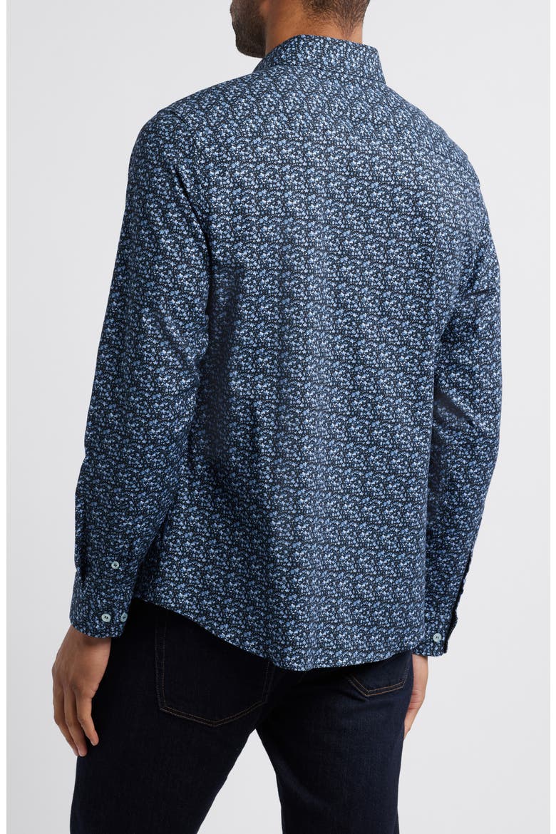Watercolor Ditsy Floral Print Button-Up Shirt, Alternate, color, BLUE SHADOW
