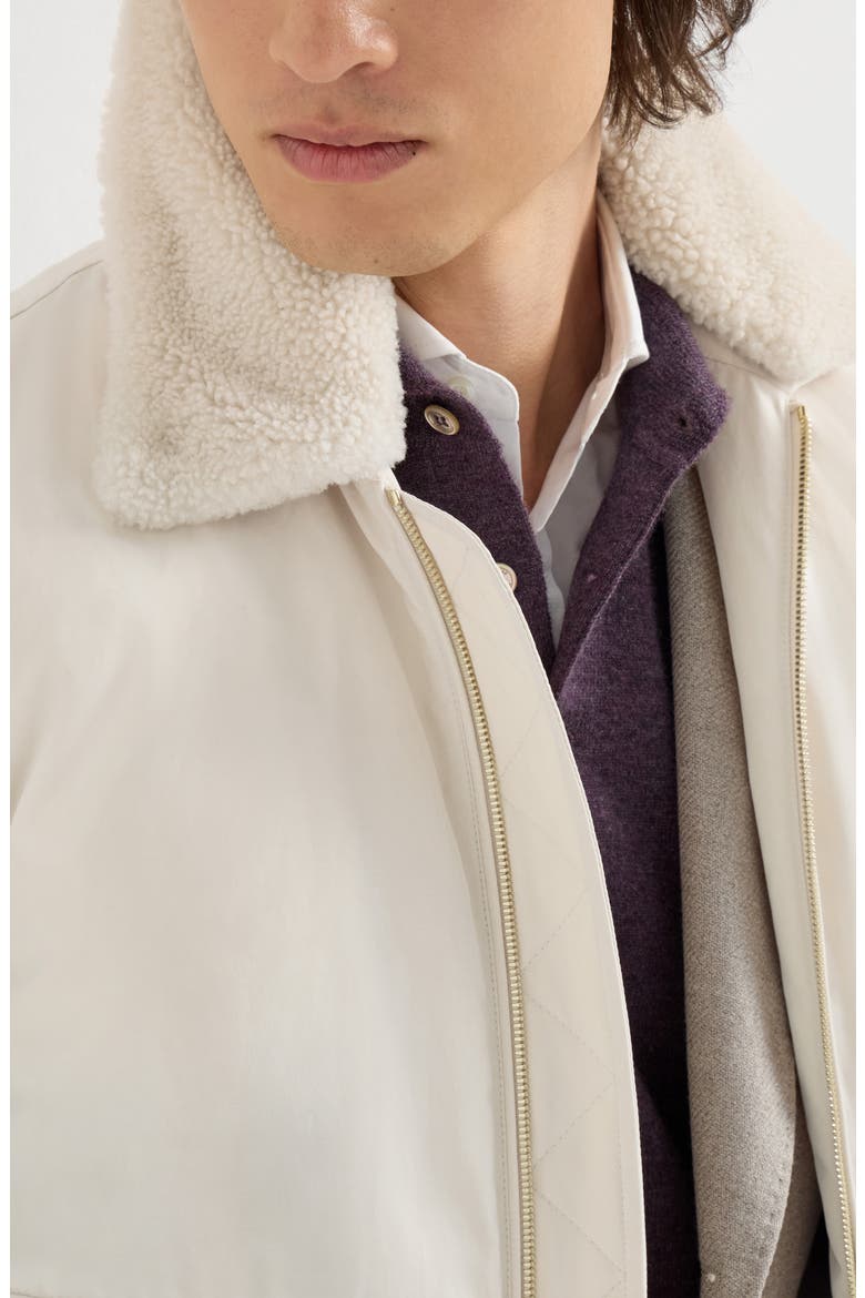 Waxed techno cotton down vest with detachable shearling collar, Alternate, color, Stone Grey
