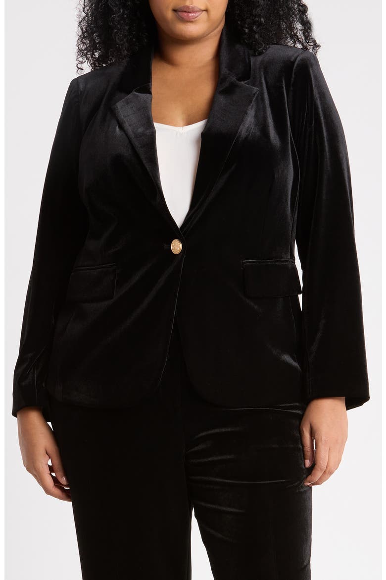 Velvet One-Button Blazer, Main, color, BLACK