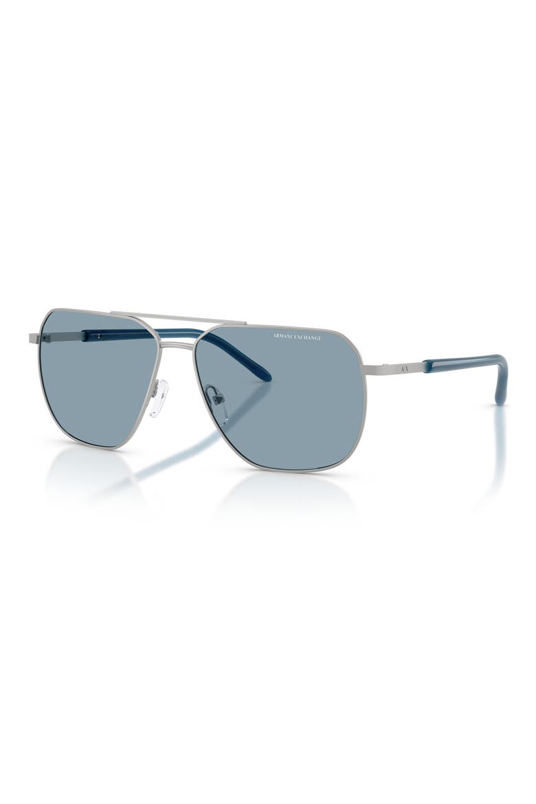 59mm Pilot Sunglasses, Alternate, color, MATTE SILVER / LIGHT BLUE