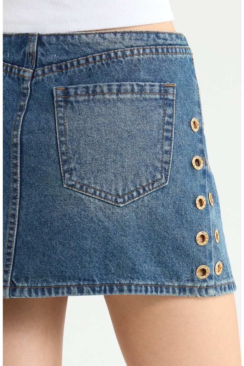 Ninfa Grommet Embellished Denim Miniskirt, Alternate, color, GOLD TINT WASH