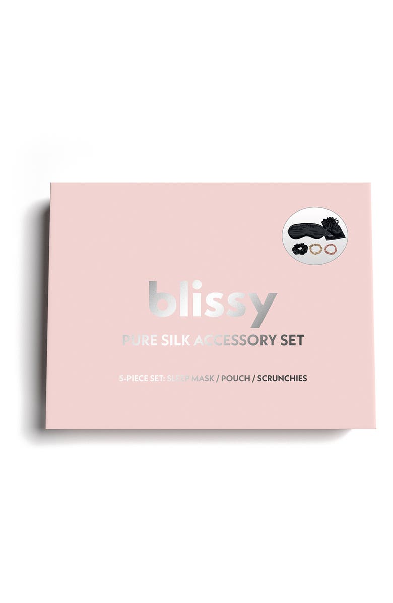 BLISSY Best of Blissy Mulberry Silk 5-Piece Travel Set, Alternate, color, Black/ Multi
