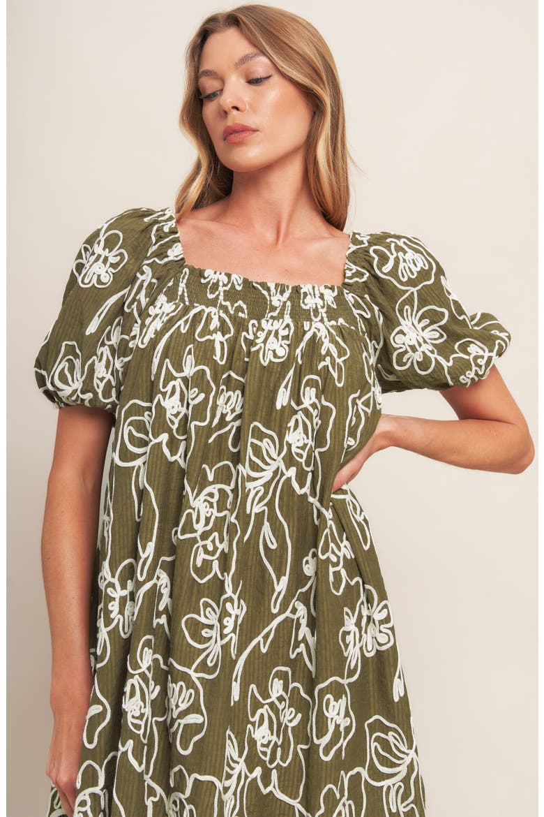 Textured Floral Babydoll Minidress, Alternate, color, BROWN