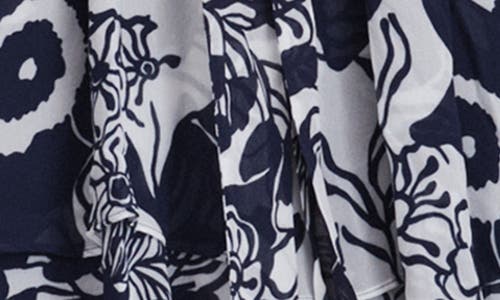 Shop Reiss Sienna Long Sleeve Floral Faux Wrap Minidress In Navy/cream