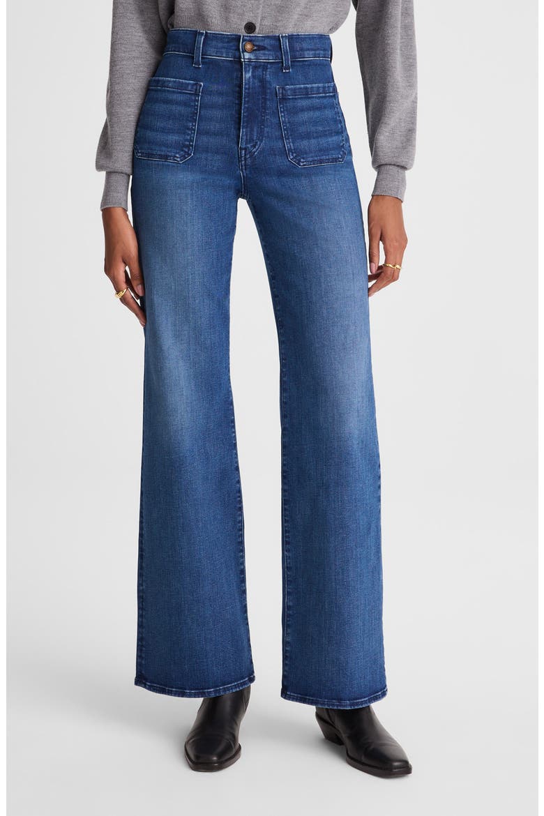Emmy Patch Pocket High Waist Wide Leg Jeans, Main, color, PELION WASH