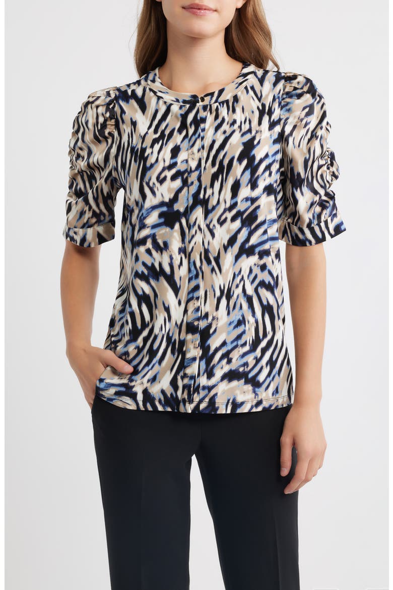 Print Puff Sleeve Jersey Top, Main, color, DUTCH BLUE MULTI