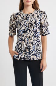 Anne Klein Print Puff Sleeve Jersey Top