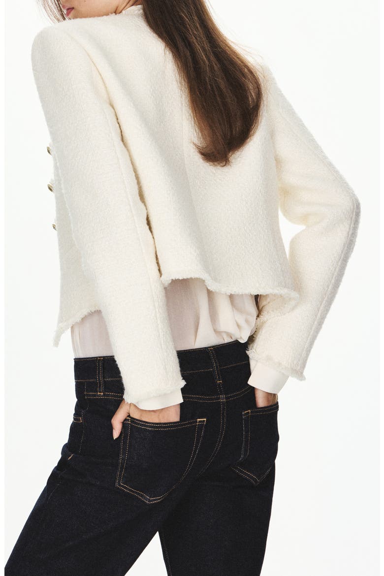 Double Breasted Fray Tweed Jacket, Alternate, color, OFF WHITE