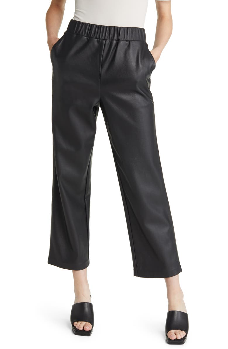 BLANKNYC Elastic Waist Crop Faux Leather Pants, Main, color, 
