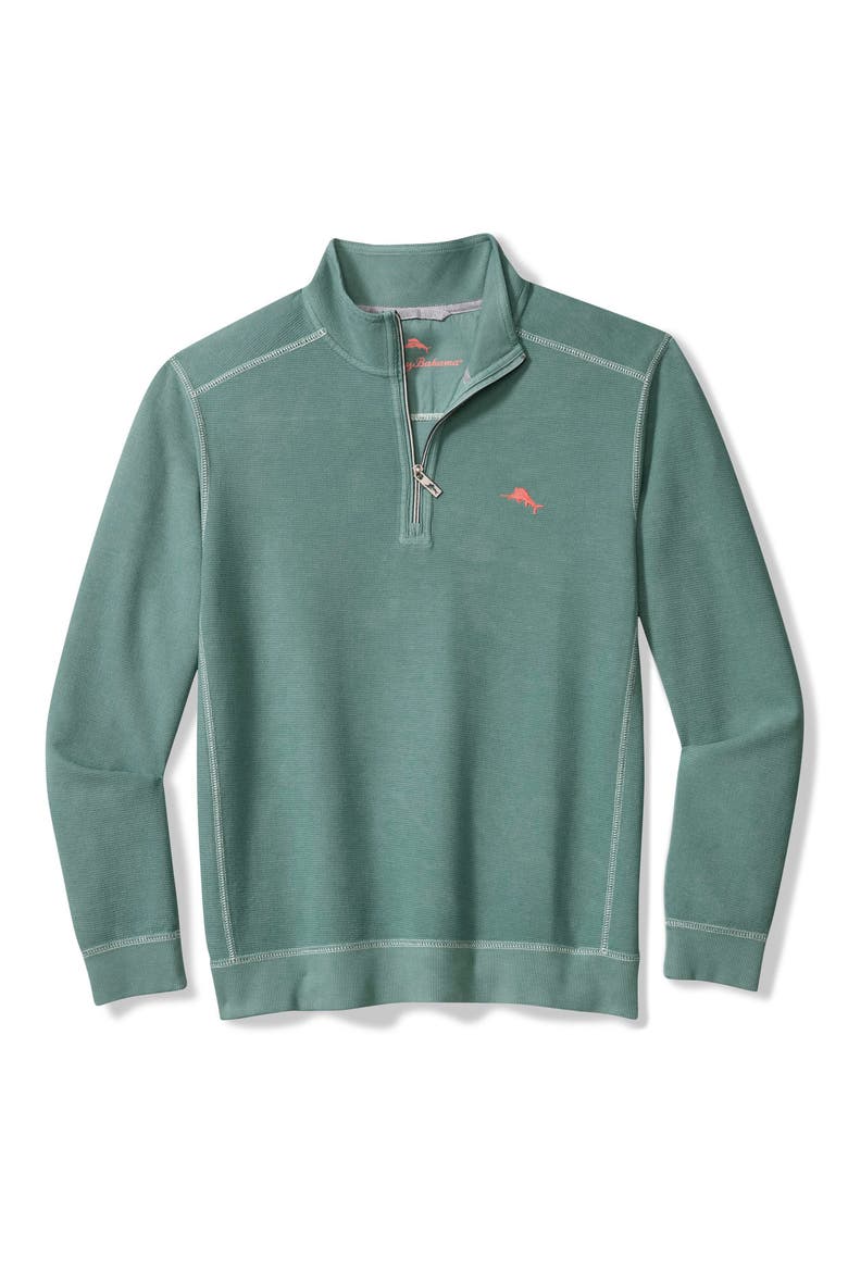 Montego Bay Textured Cotton & Lyocell Half Zip Pullover, Main, color, SPA GREEN