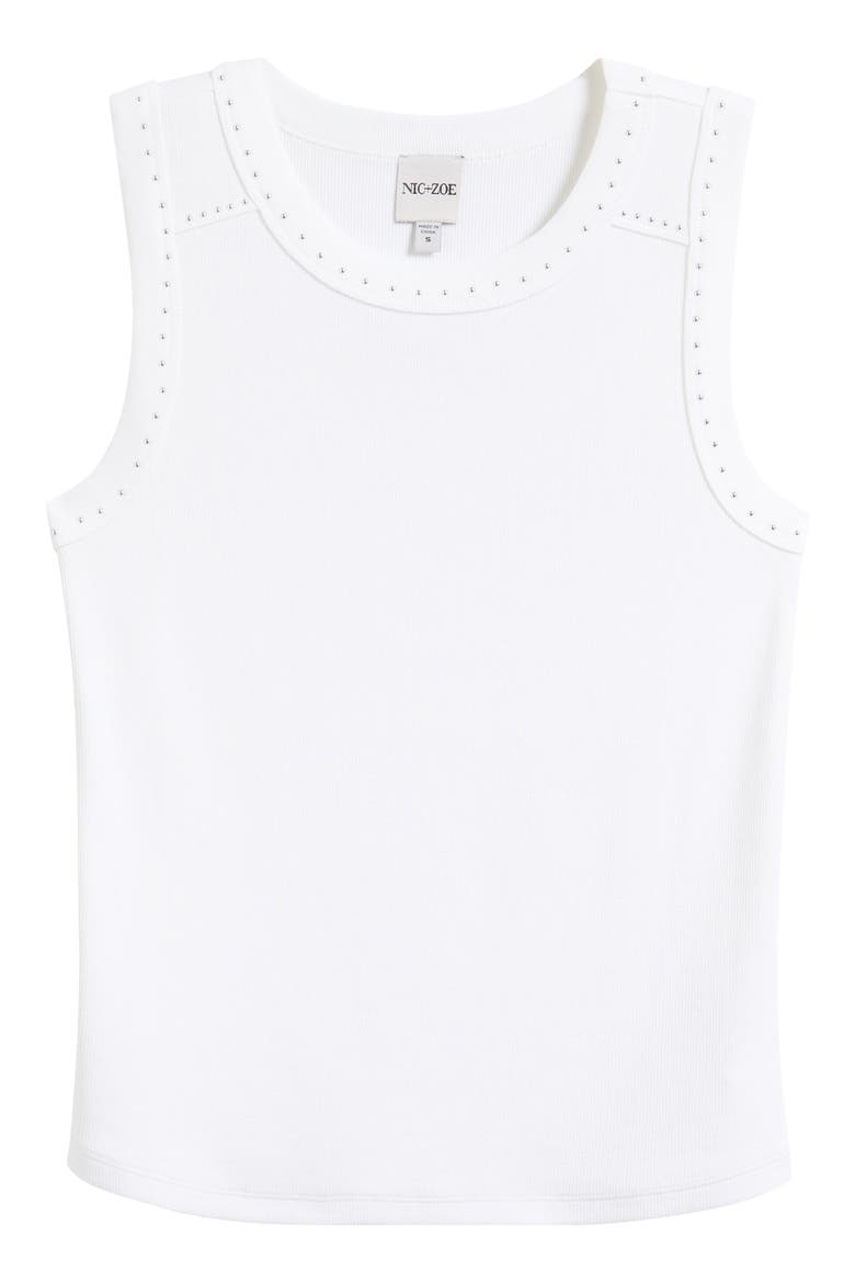 Perfect Studded Cotton Blend Rib Tank, Alternate, color, PAPER WHITE