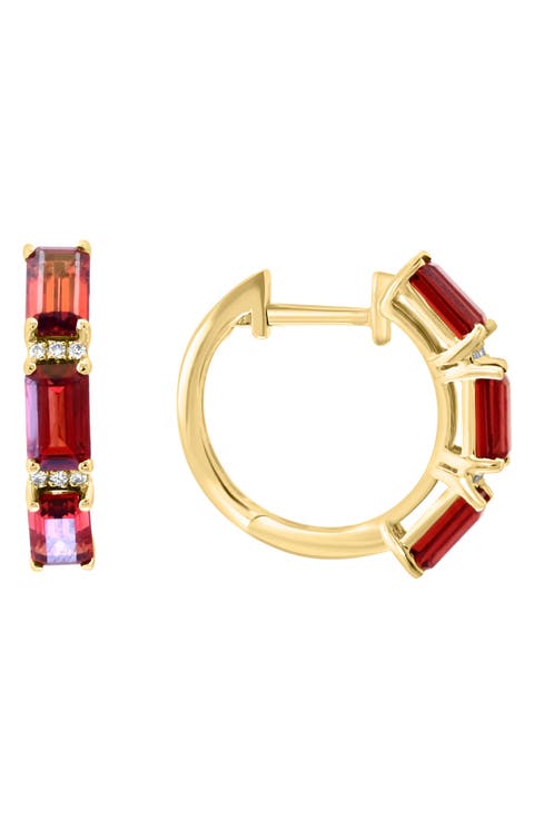 Garnet & Diamond Hoop Earrings - 0.04ct.