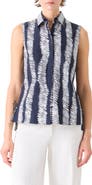 Akris punto Scribble Wave Print Sleeveless Cotton Poplin Button-Up Shirt