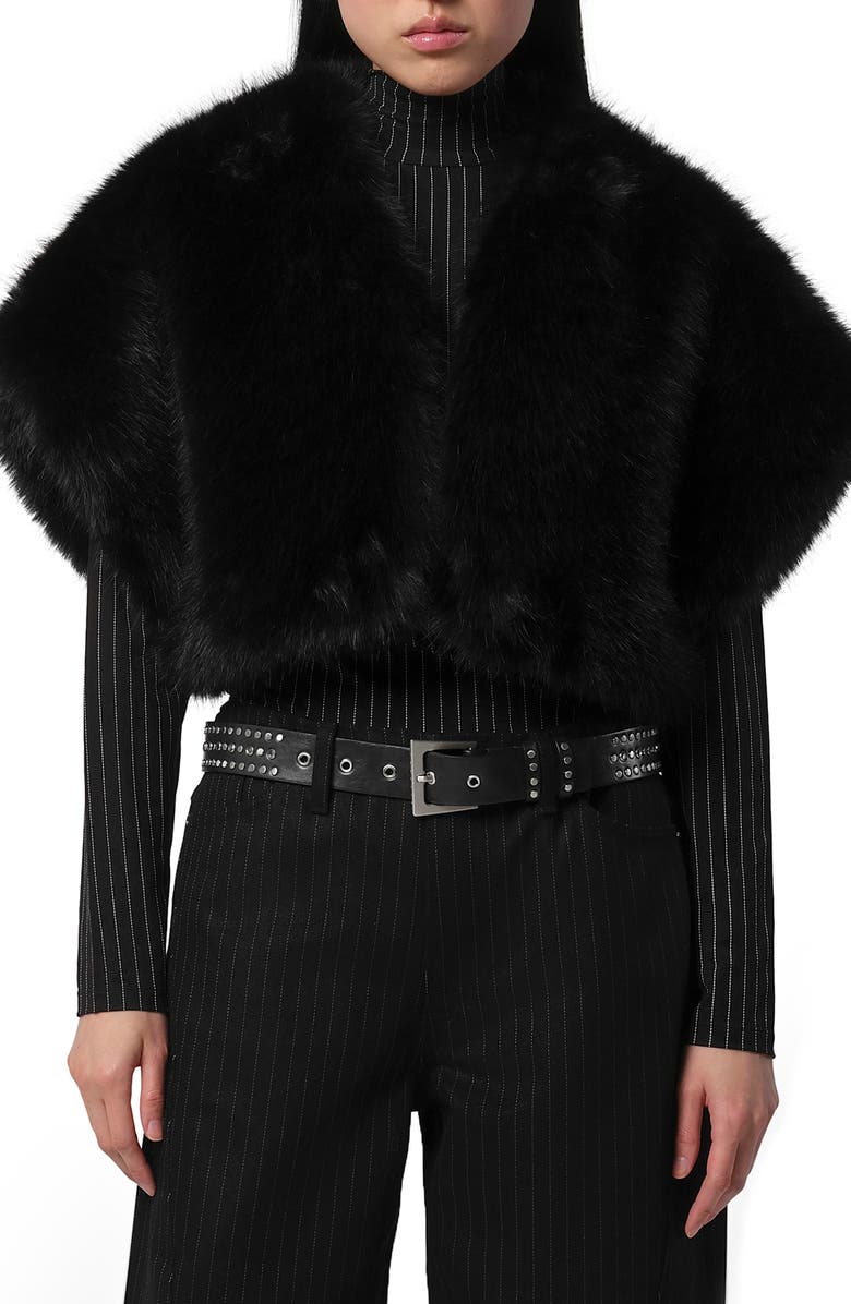 Apparis Devin Faux Sable Fur Shrug, Main, color, Noir