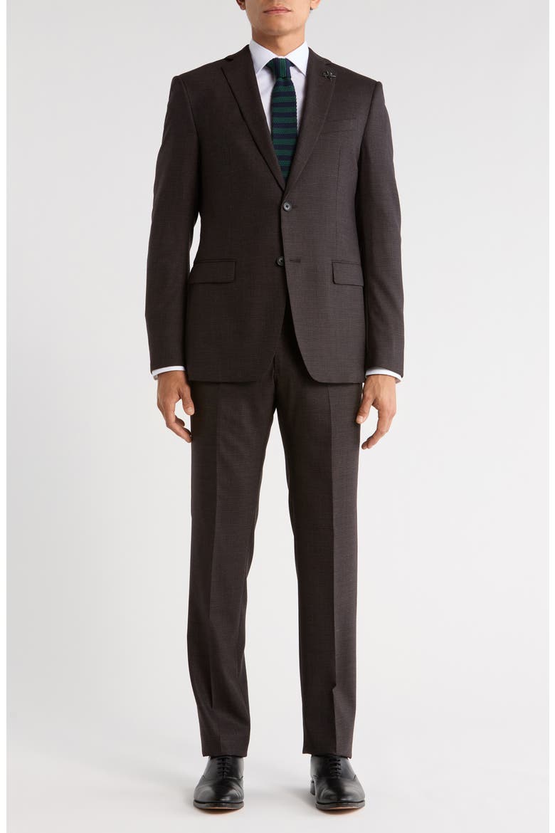 Mini Check Stretch Wool Suit, Main, color, BLACK/ BROWN