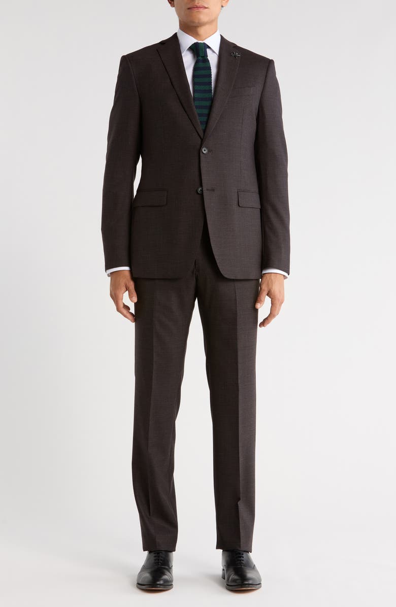 John Varvatos Star USA Mini Check Stretch Wool Suit, Main, color, Black/ Brown