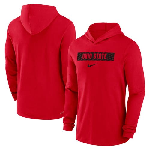 Nike Men's Red Ohio State Buckeyes Sideline Hoodie Performance Long Sleeve T-shirt In Red