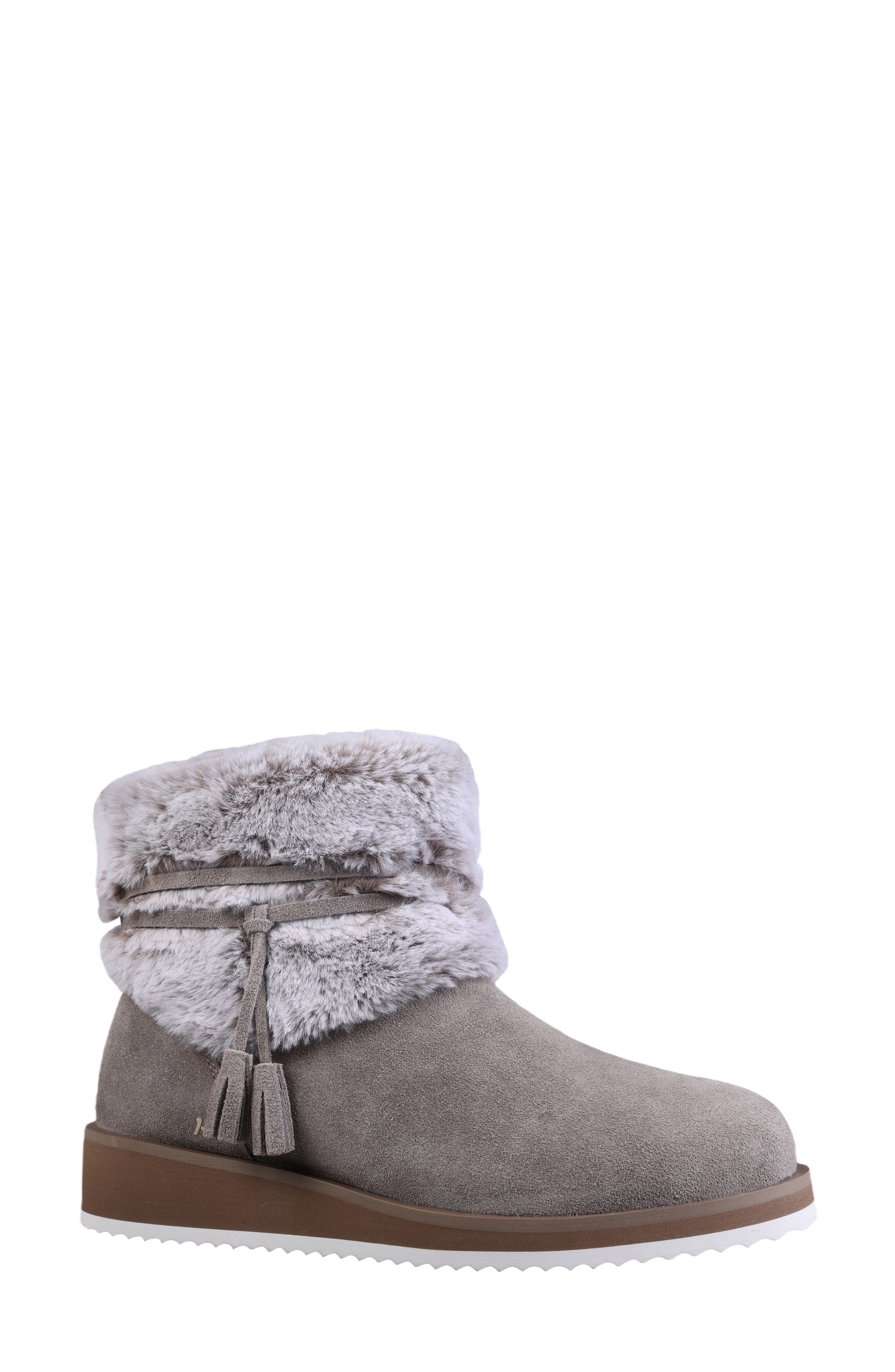 Mykos Suede Faux Fur Cuff Boot, Alternate, color, Smoke