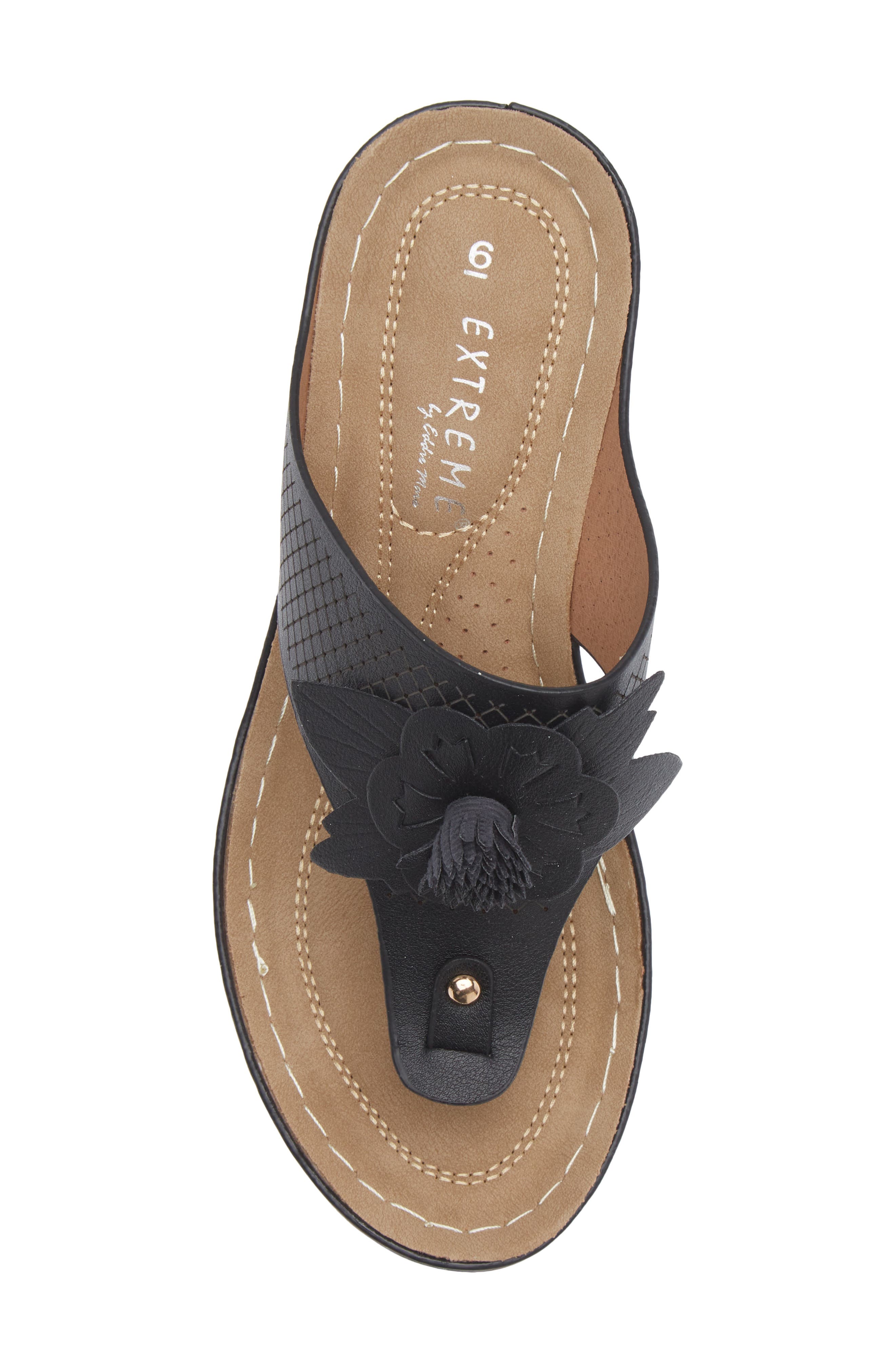 EXTREME BY EDDIE MARC Yaz Floral Appliqué T-Strap Sandal, Alternate, color, Black