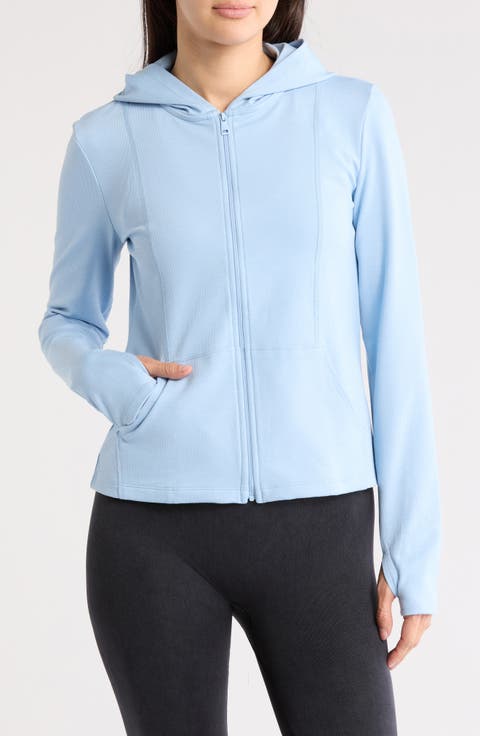 Heather Rib Zip-Up Hooded Jacket