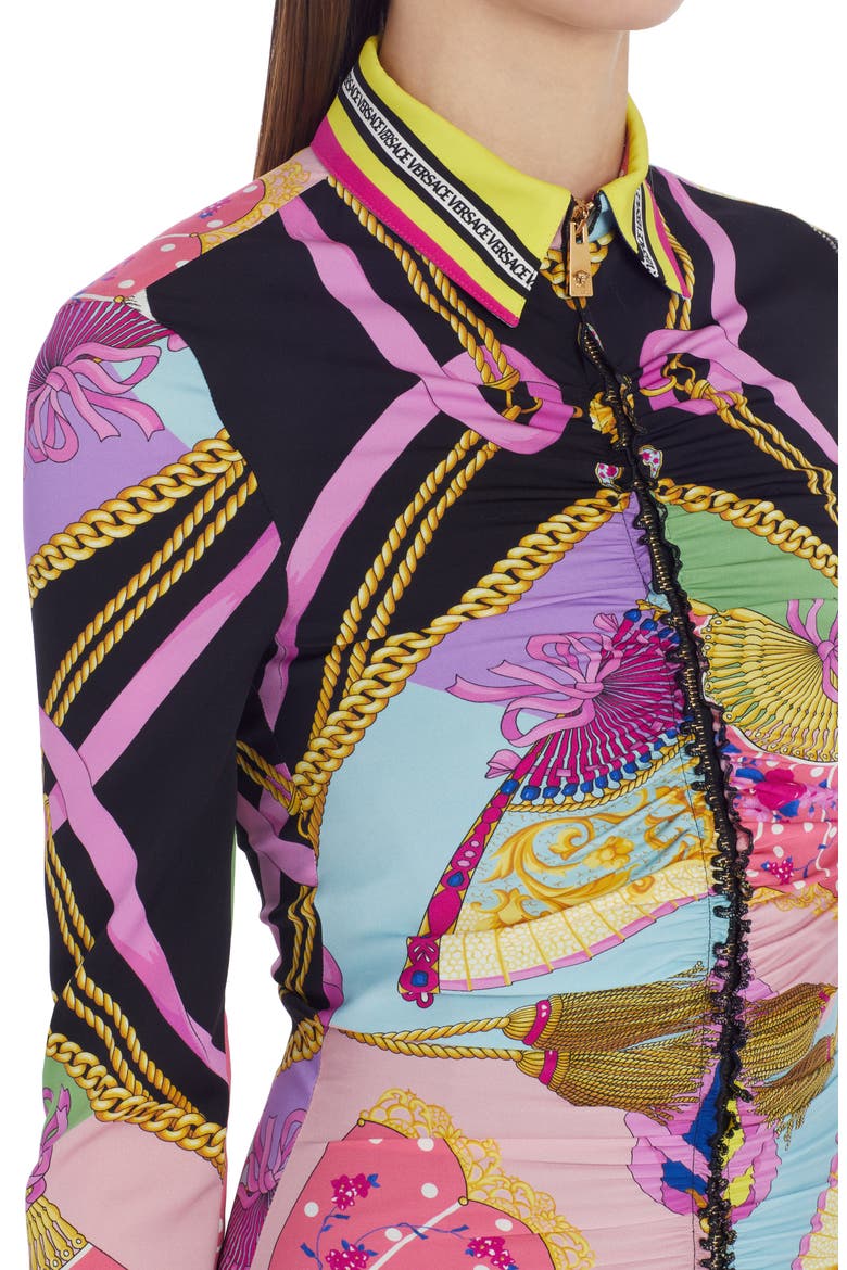 Ventagli Fan Print Long Sleeve Stretch Silk Shirtdress, Alternate, color, MULTICOLOR