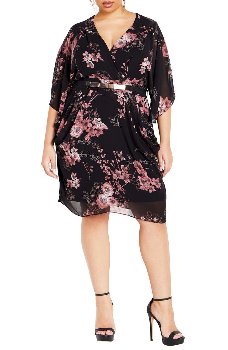 City Chic Floral Print Dress, Main, color, 