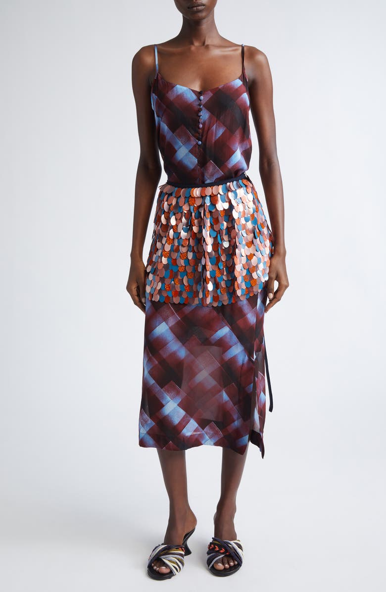 Dries Van Noten Domino Spray Painted Check Midi Dress, Alternate, color, Burgundy