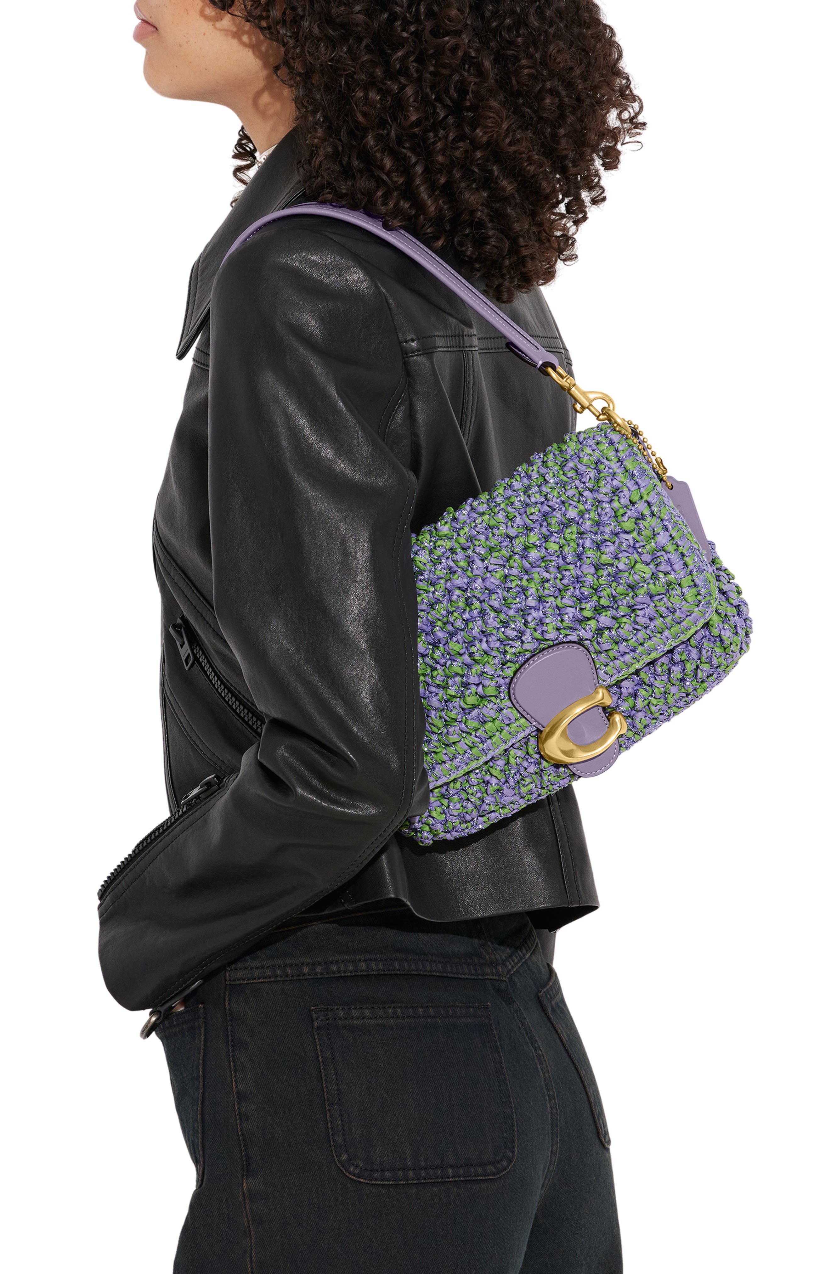 COACH Popcorn Straw Shoulder Bag, Alternate, color, 