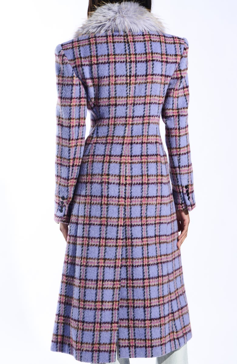 AZALEA WANG Plaid Trench with Faux Fur Collar, Alternate, color, Lavender