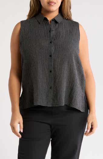 Eileen Fisher Classic Collar Sleeveless Organic Linen Button-Up Shirt