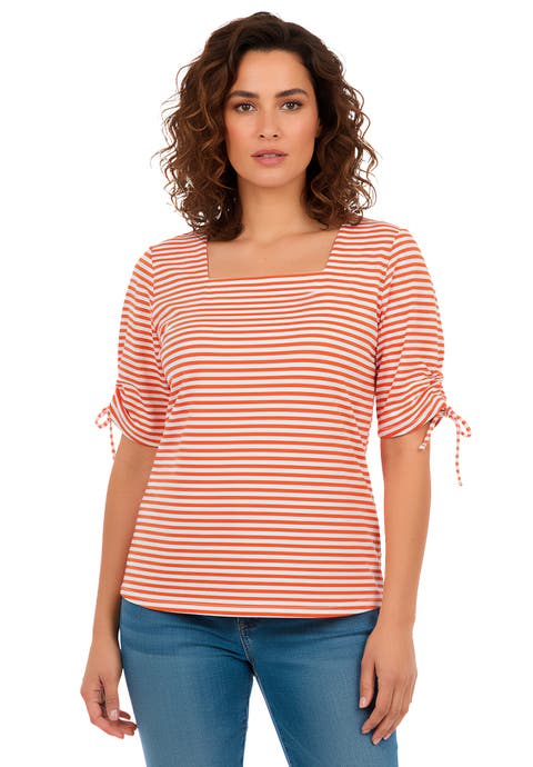 Stretch Cotton Tie Sleeve Square Neck Tee