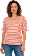 Jessica London Stretch Cotton Tie Sleeve Square Neck Tee