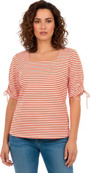 Jessica London Stretch Cotton Tie Sleeve Square Neck Tee